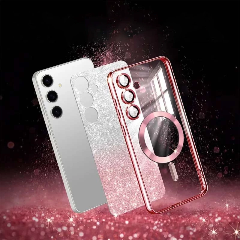 Чохол з блискітками, захисними лінзами на камеру та MagSafe на Samsung Galaxy S24 – Рожевий / Rose Gold. Фото 3 з 6
