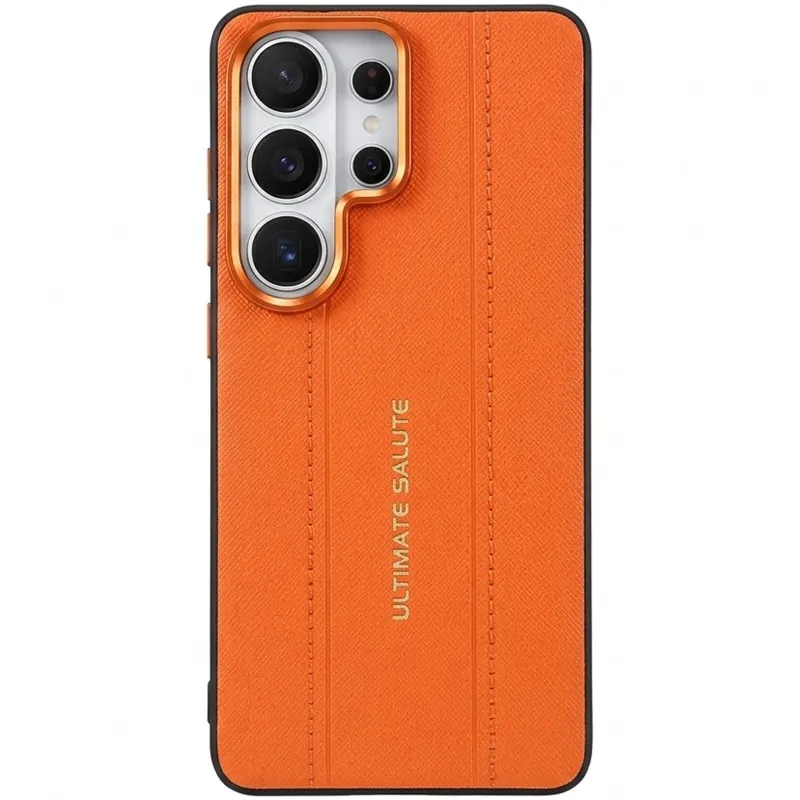 TPU+PC Vegan Leather Case with Metal Camera Frame для Samsung Galaxy S26 Ultra – Orange. Фото 1 з 1