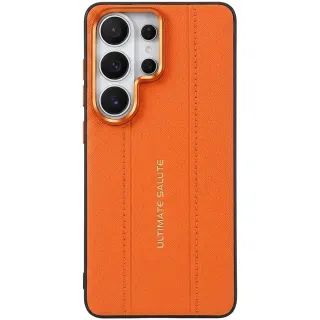 TPU+PC Vegan Leather Case with Metal Camera Frame для Samsung Galaxy S26 Ultra — Orange