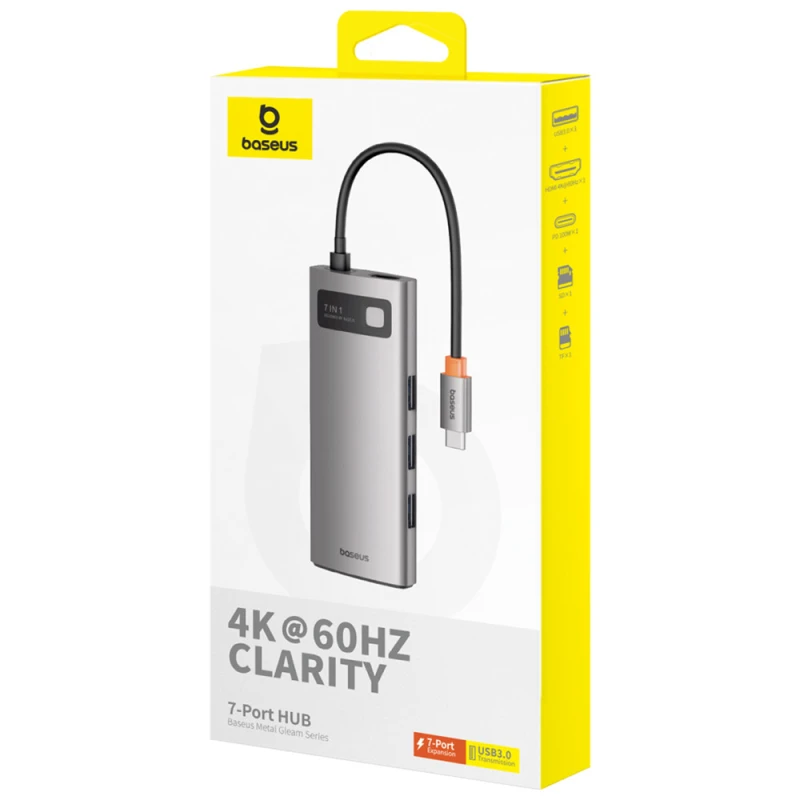 Перехідник HUB Baseus Metal Gleam Series (Type-C to HDMI4K@60Hz+3xUSB3.0+PD+RJ45) (CAHUB-CW) – Station Gray. Фото 10 з 11