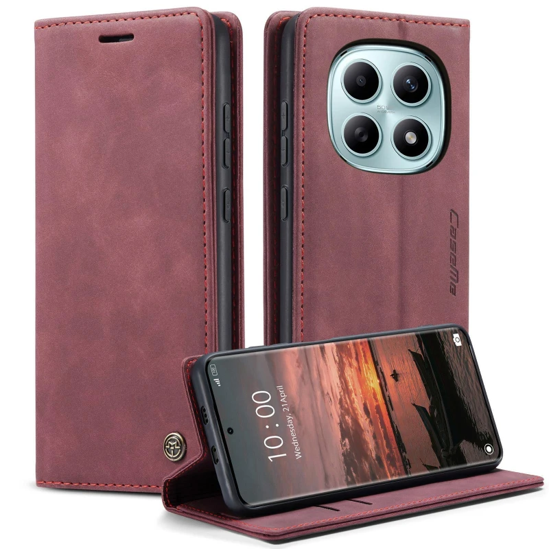Шкіряний чохол-книжка CaseMe Velvet Nubuck для Xiaomi Redmi Note 15 4G/5G (EU) – Red. Фото 2 з 5