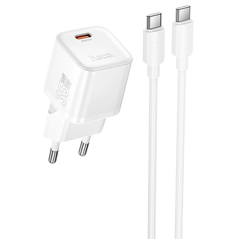 СЗУ Hoco N66 Ingenious PD35W (1USB-C) + кабель Type-C to Type-C – White. Фото 1 из 4