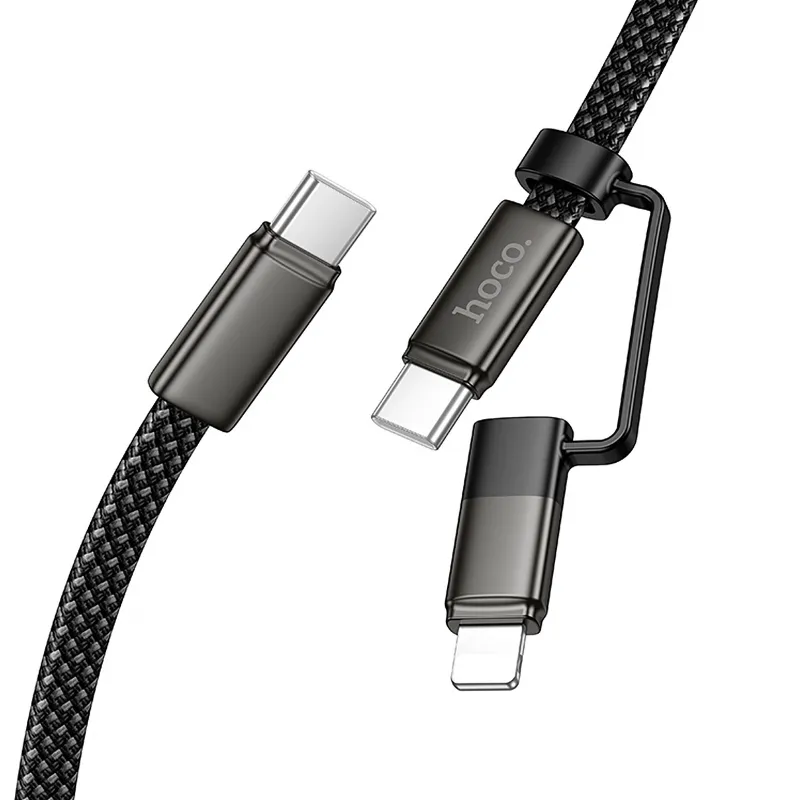 Дата кабель Hoco X125 Surplus 2in1 Type-C to Lightning/Type-C 60W (1m) – Black. Фото 4 з 5