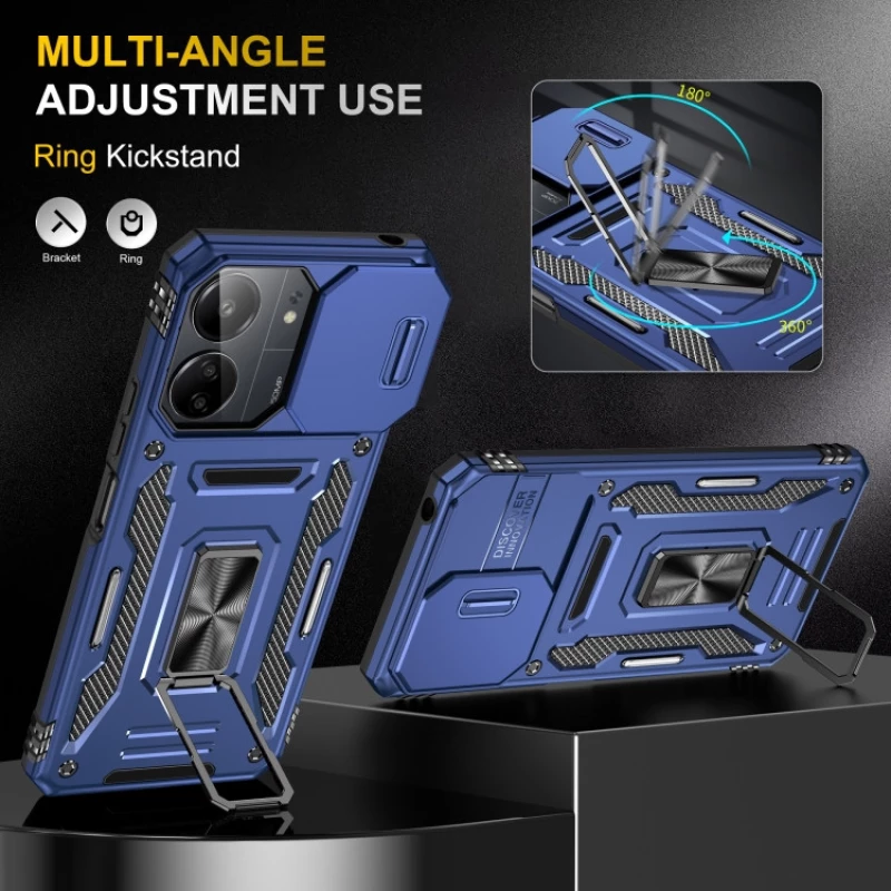 Ударостійкий чохол Square Ring зi шторкою на камеру на Xiaomi Poco C65 – Синій / Navy. Фото 4 з 7