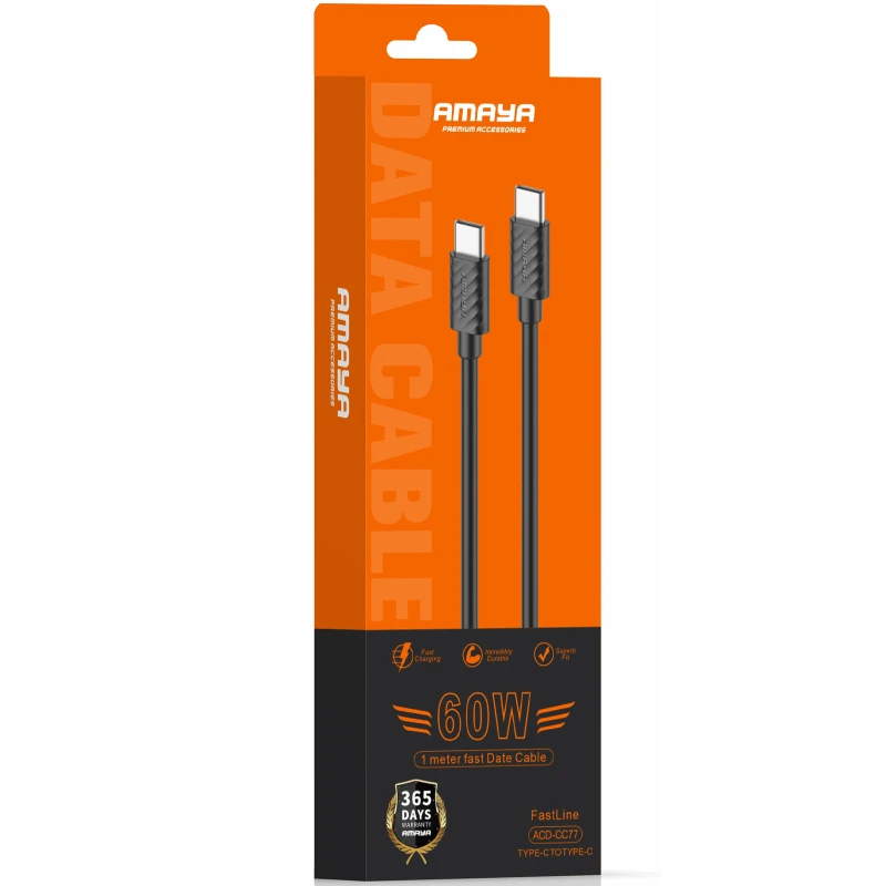 Дата кабель Amaya 77CC Type-C to Type-C 60W (1m) – Black. Фото 2 из 2
