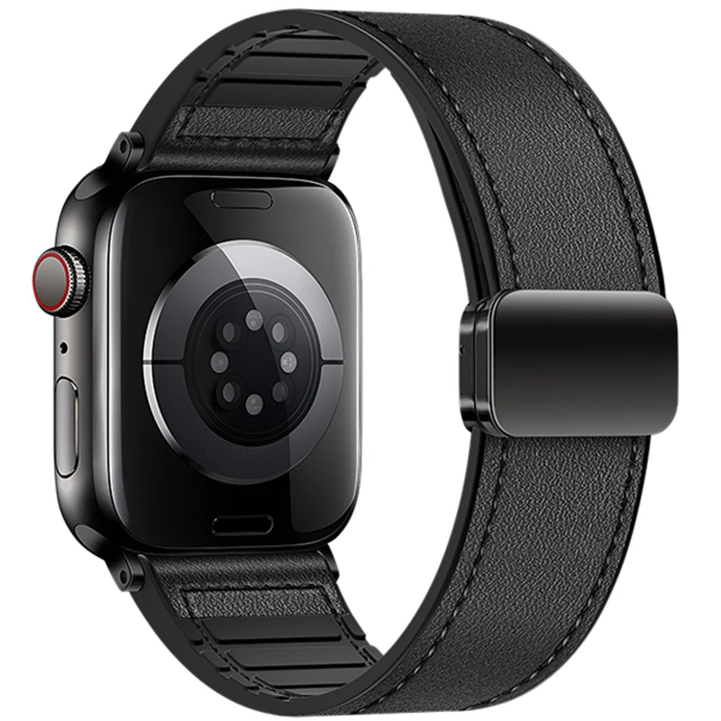 Ремінець Hoco WA34 Basic magnetic buckle silicone leather strap для Apple watch 38/40/41/42mm – Black. Фото 2 з 3