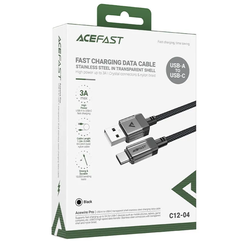 Дата кабель Acefast C12-04 USB to Type-C 3A (1.2m) – Black. Фото 5 из 5