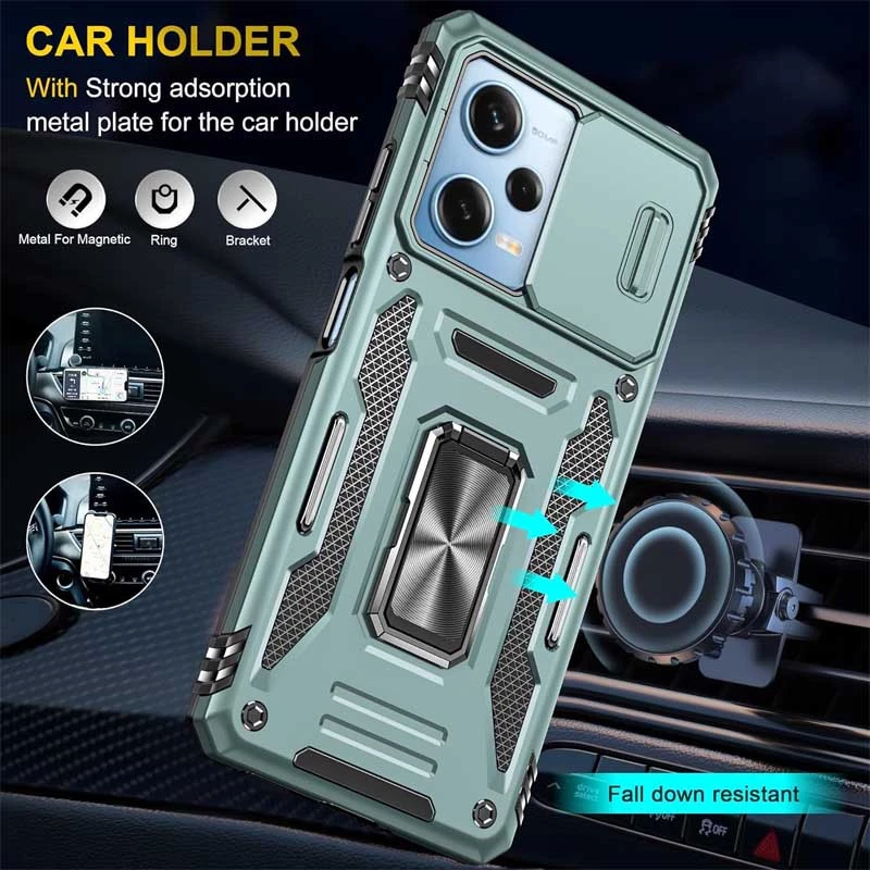 Ударопрочный чехол Square Ring c шторкой на камеру для Xiaomi Redmi 12 – Зеленый / Light Green. Фото 4 из 4