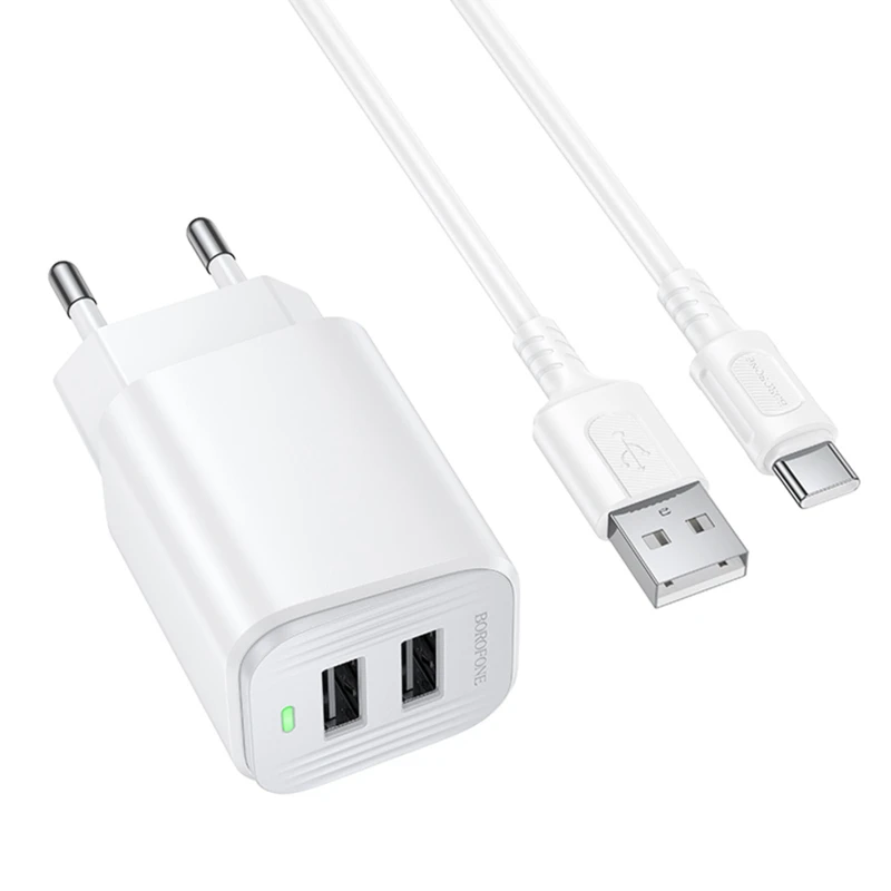 МЗП Borofone BAS81A Star 10.5W (2USB-A) + кабель USB to Type-C – White. Фото 1 з 4