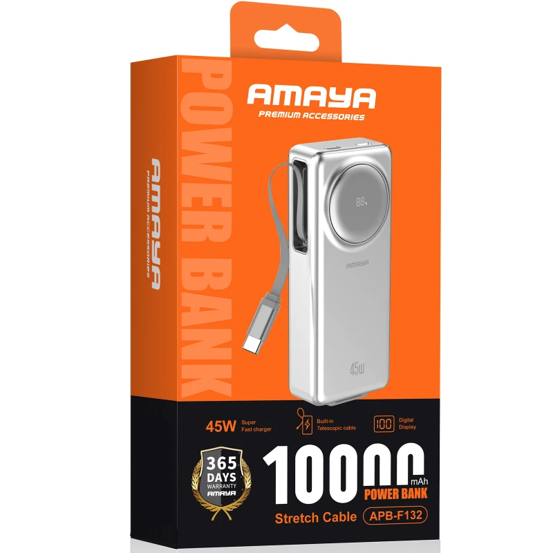 Портативное ЗУ Power Bank Amaya F132 45W with display and cable 10000 mAh – silver. Фото 2 из 2