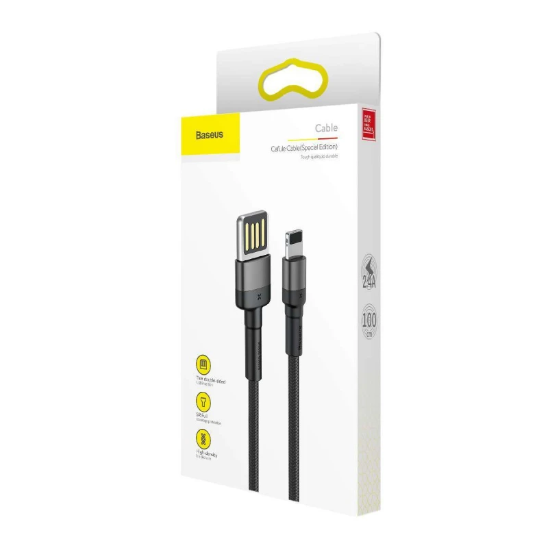 Дата кабель Baseus Cafule Lightning Cable Special Edition 2.4A (1m) – Сірий. Фото 5 з 5