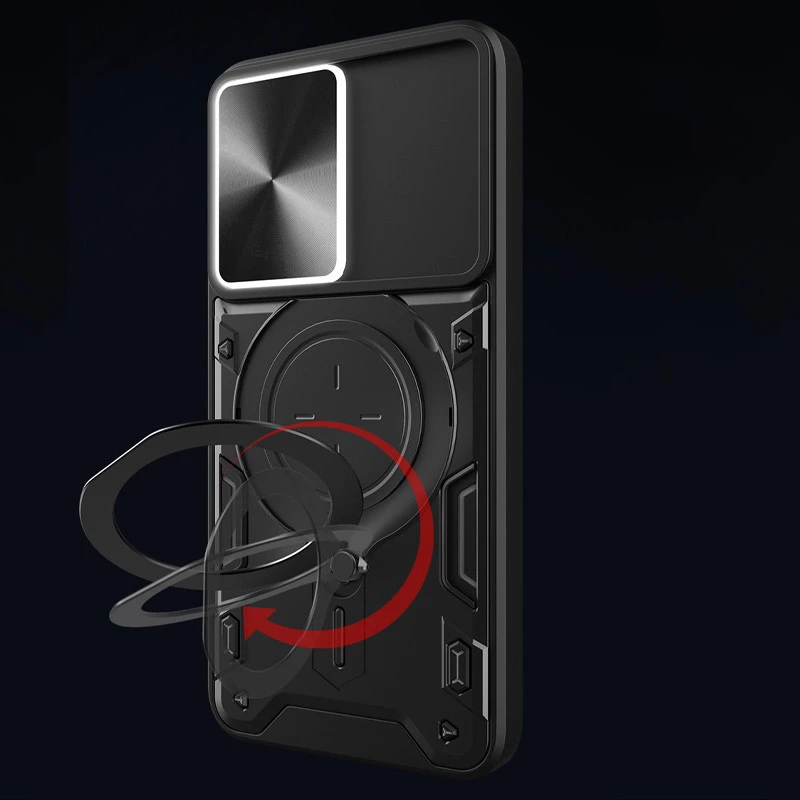 Ударостійкий чохол Bracket Ringstand із захисною шторкою для камери на Xiaomi 13T – Black. Фото 8 з 8