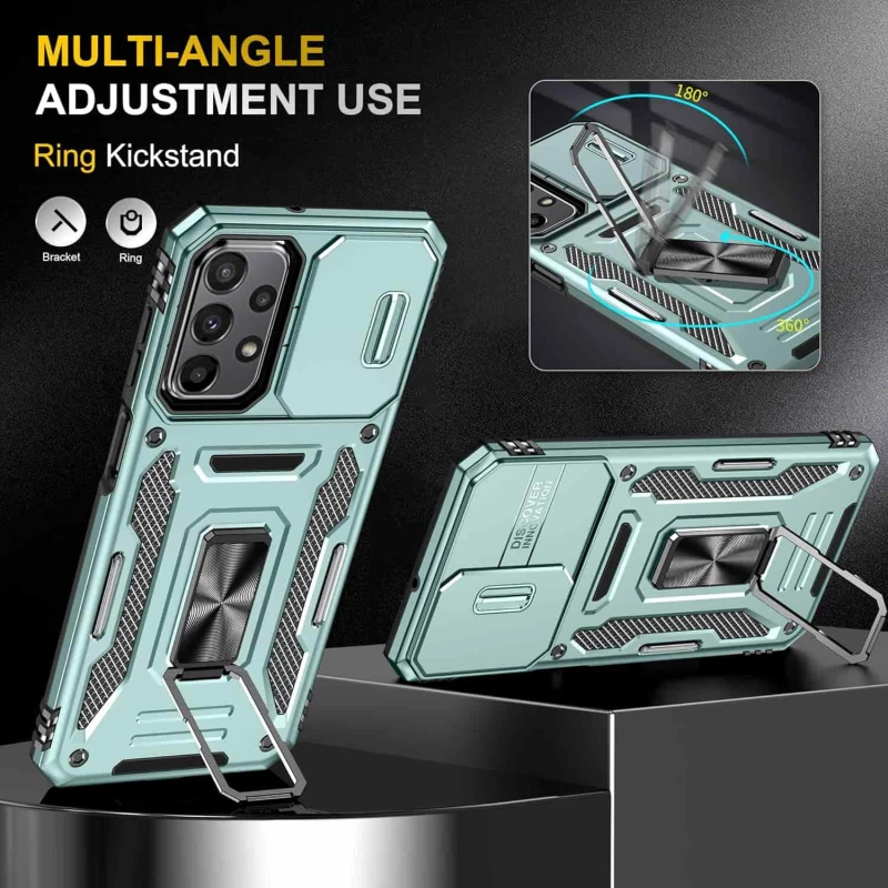 Ударостійкий чохол Square Ring зi шторкою на камеру на Samsung Galaxy A23 4G – Зелений / Light Green. Фото 4 з 9