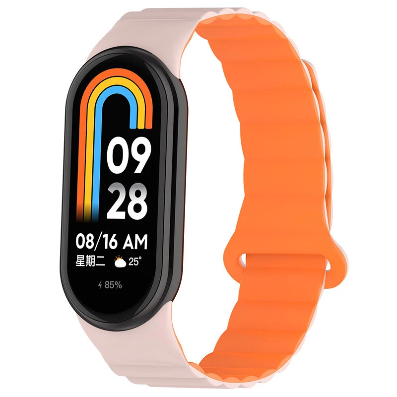 Ремінець Dual-color Magnetic для Xiaomi Mi Band 9/8 – Light Pink / Orange. Фото 2 з 8