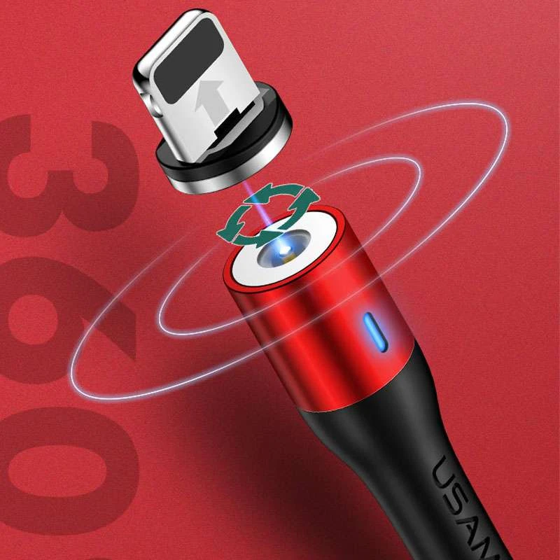 Дата кабель USAMS US-SJ336 U29 Magnetic USB to Lightning (2m) – Червоний. Фото 5 з 6