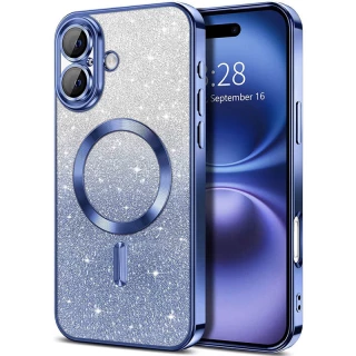 Чохол з блискітками, захисними лінзами на камеру та MagSafe на Apple iPhone 16 — Синій / Deep navy