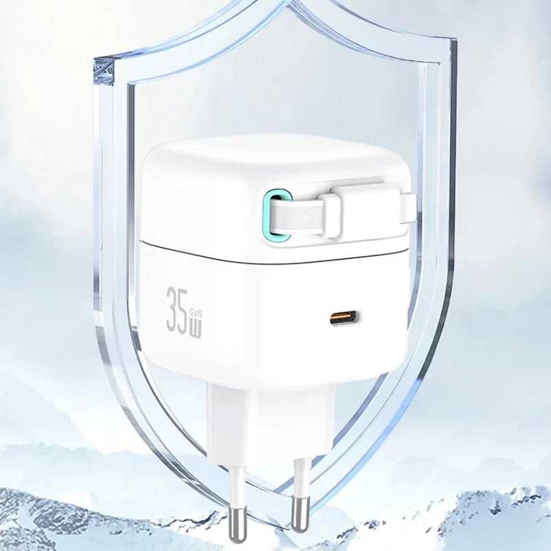 МЗП Usams US-CC209 GaN With Lightning Magnetic Retractable Cable Module XMF Ser. 35W (2USB-C) – White. Фото 7 з 7