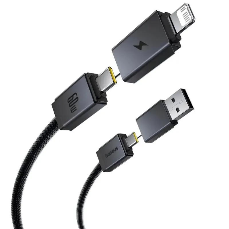 Дата кабель Baseus Versatile Two-for-Two USB/Type-C to Type-C/Lightning 60W (1m) (CB000162) – Cosmic Black. Фото 3 з 6