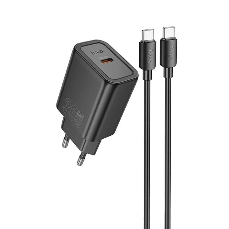 МЗП Hoco N62 Gentle PD30W (1USB-C) + кабель Type-C to Type-C – Black. Фото 1 з 4
