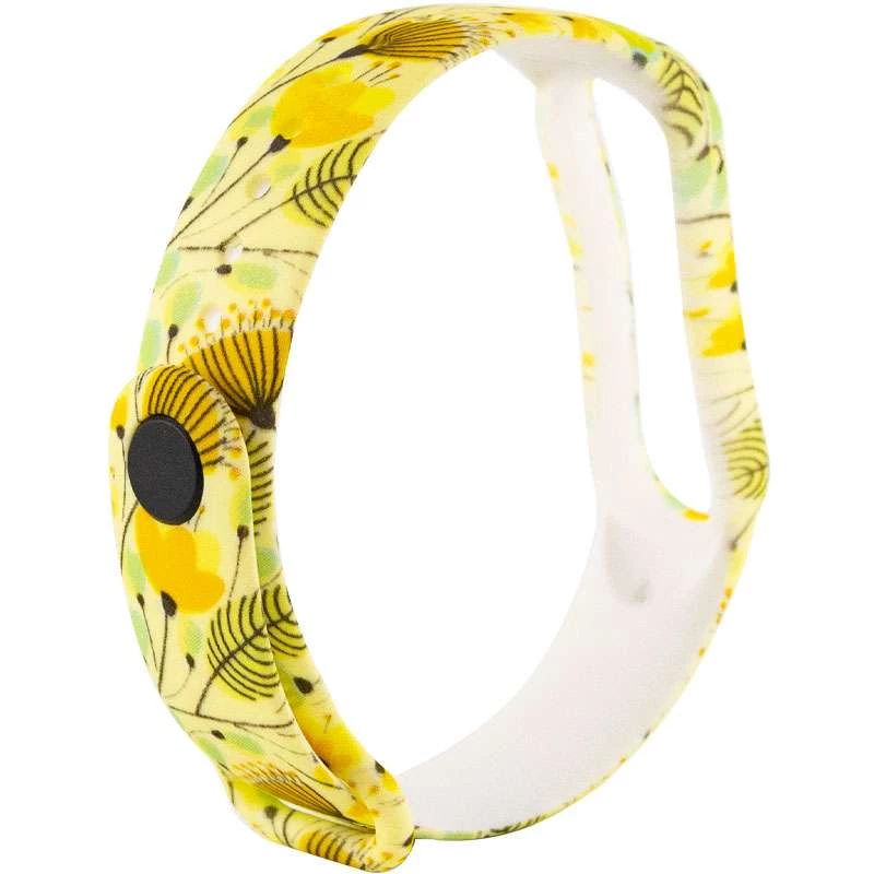 Силіконовий ремінець з малюнком для Xiaomi Mi Band 5 – Жовтий / Цветы. Фото 3 з 3
