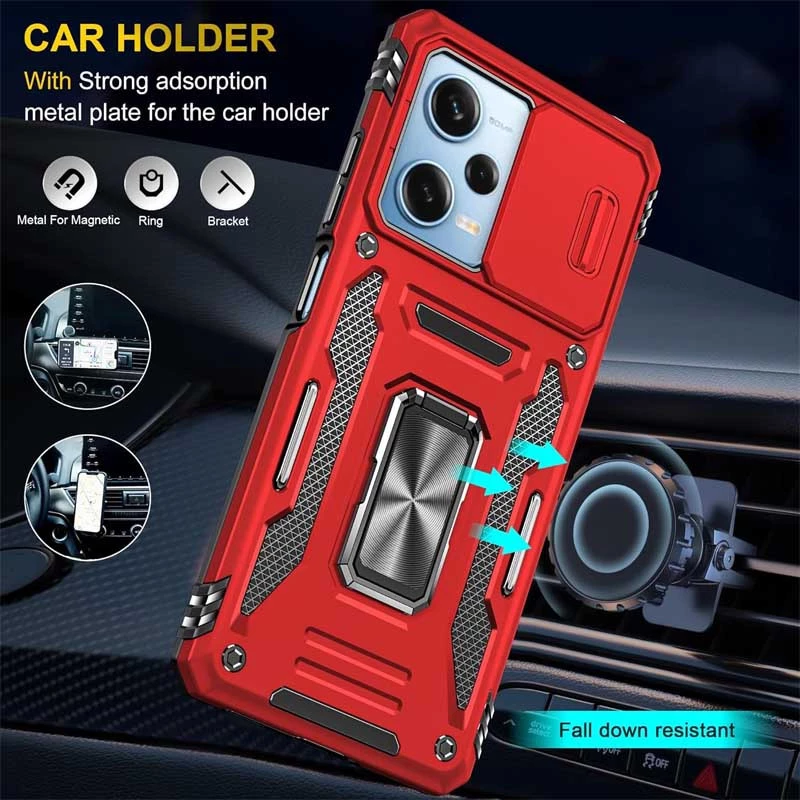 Ударопрочный чехол Square Ring c шторкой на камеру для Xiaomi Redmi 12 – Красный / Red. Фото 4 из 4