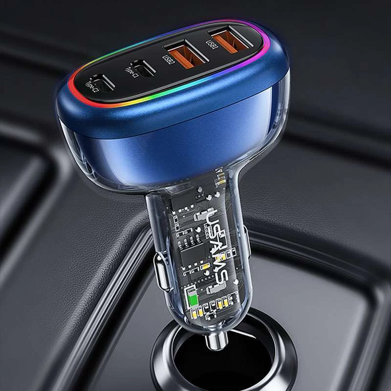 АЗУ Usams US-CC169 C34 PD30W+QC3.0 AACC 120W with Colorful Light – Blue. Фото 2 из 5