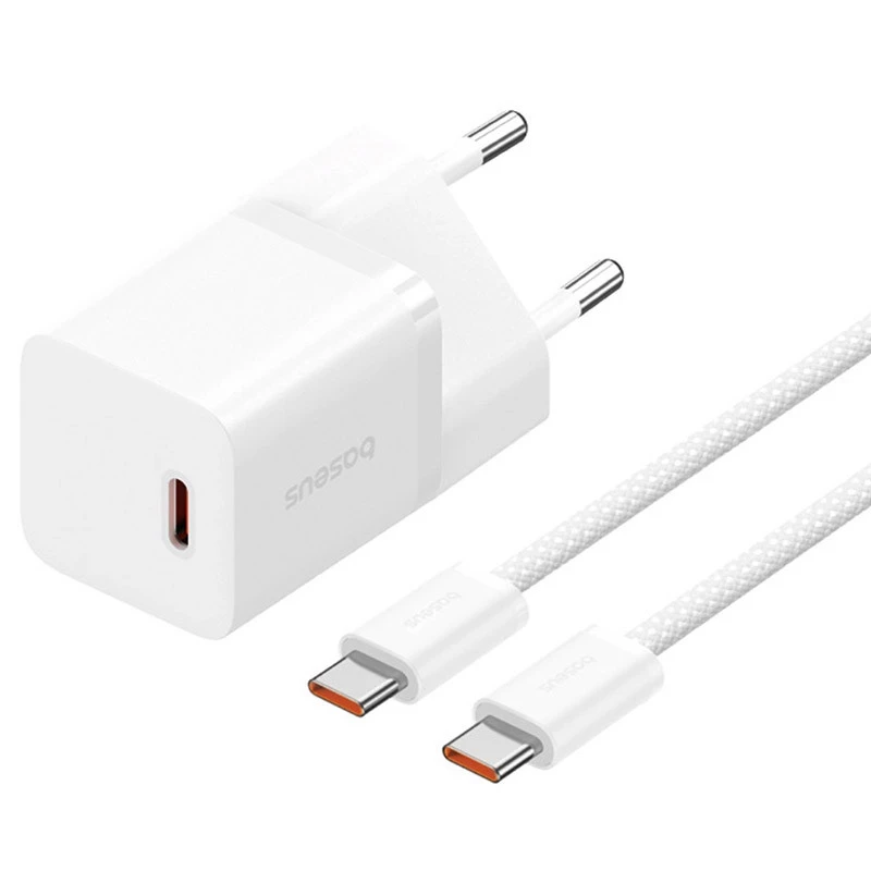 МЗП Baseus GaN5 Fast Charger (mini) 30W (1USB-C) + кабель Type-C to Type-C (P10110902) – Moon White. Фото 1 з 5