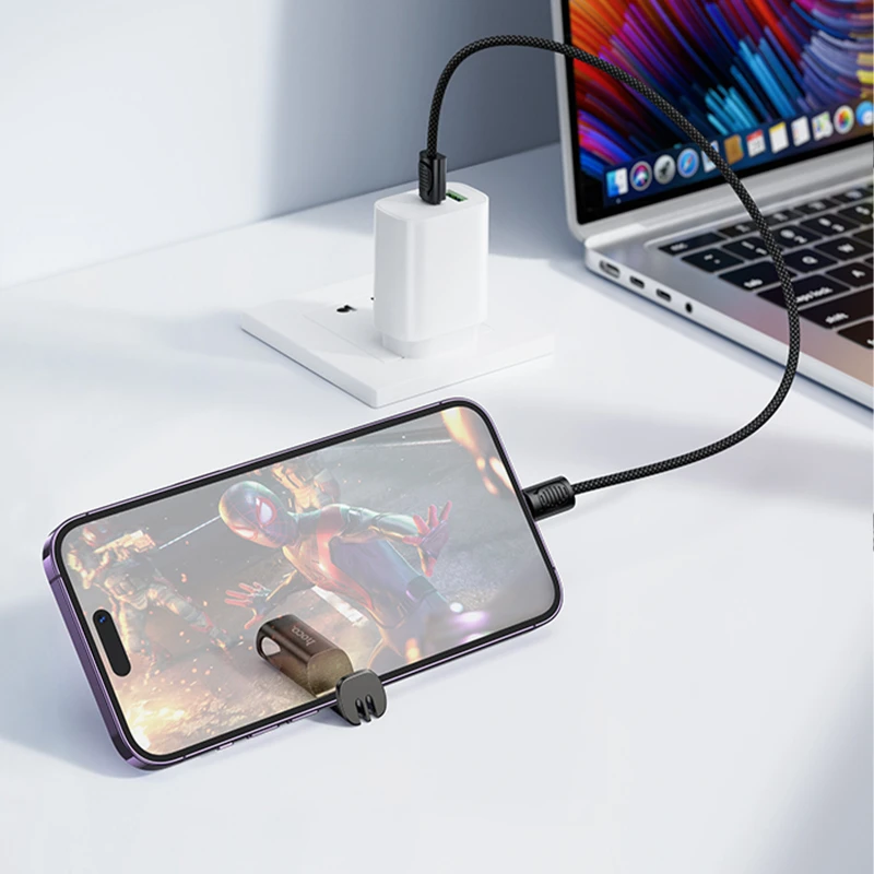 Дата кабель Hoco X126 Experto Type-C to Lightning 30W + Phone Holder & Lanyard (0.35m) – Black. Фото 3 з 5