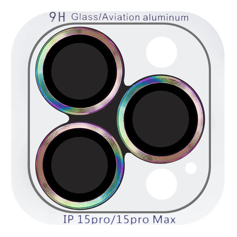 Металлическое защитное стекло на камеру для Apple iPhone 15 Pro Max (6.7") – Сиреневый / Rainbow. Фото 2 из 9