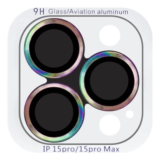 Металлическое защитное стекло на камеру для Apple iPhone 15 Pro Max (6.7") — Сиреневый / Rainbow