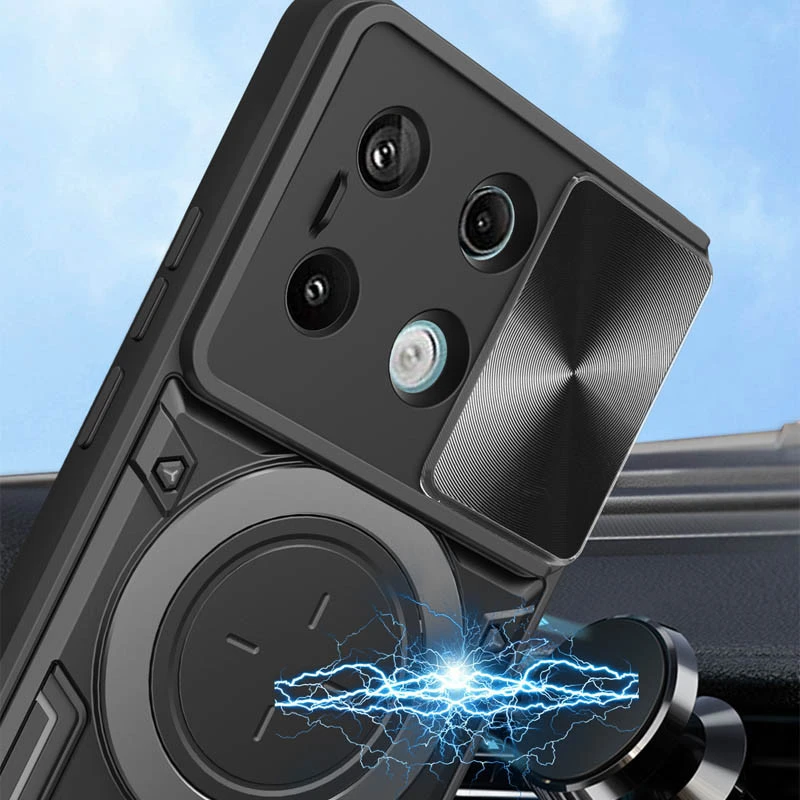 Ударопрочный чехол Bracket Ringstand с защитной шторкой для камеры для Xiaomi Redmi Note 13 5G – Black. Фото 9 из 14