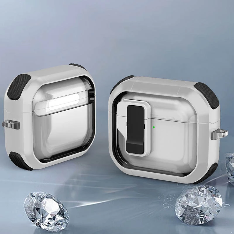 Футляр протиударний Locking Button для навушників Airpods 3 – White. Фото 4 з 6