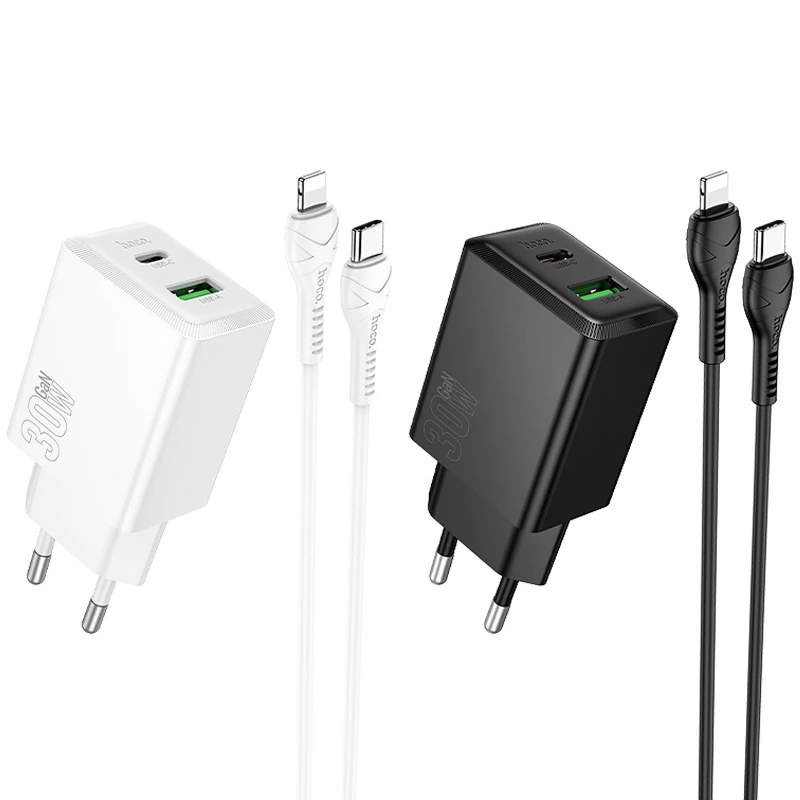 СЗУ Hoco N71 Nuevo PD30W+QC3.0 (1USB-A/1C) + кабель Type-C to Lightning фото 1 из 1