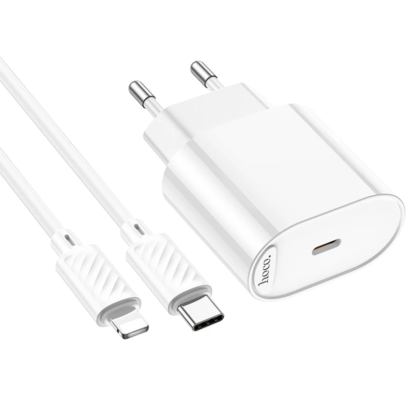 МЗП Hoco C109A Fighter PD20W+QC3.0 (1USB-A/1C) + кабель Type-C to Lightning – White. Фото 4 з 6