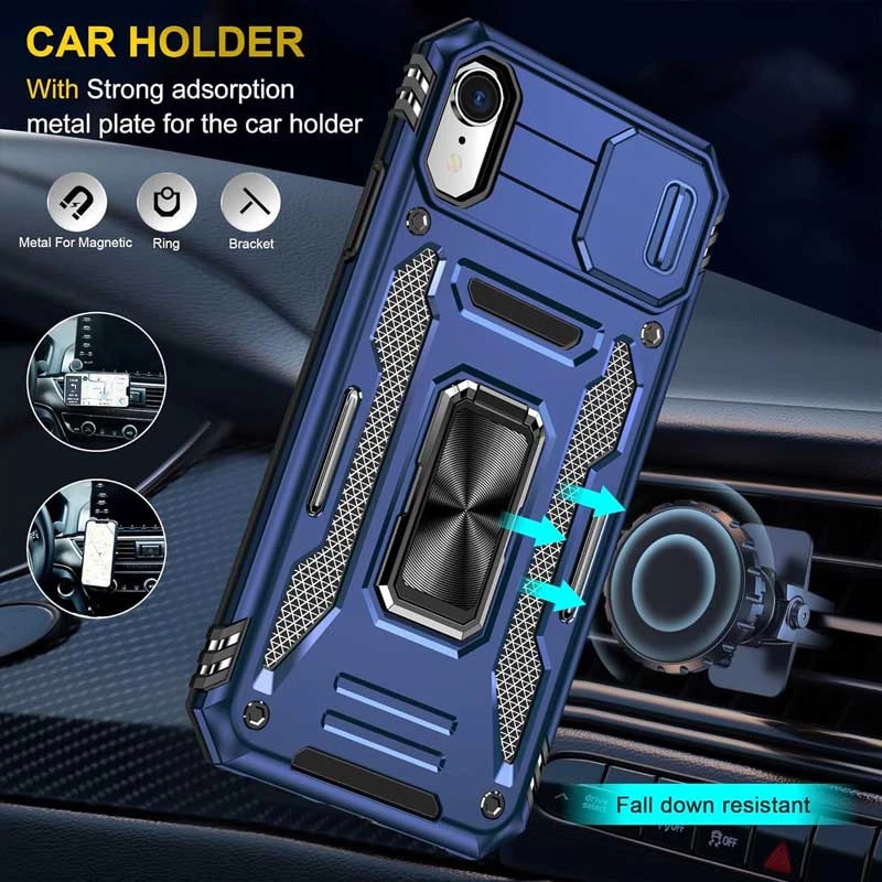 Ударостійкий чохол Square Ring зi шторкою на камеру на Apple iPhone XR (6.1") – Синій / Navy. Фото 3 з 5