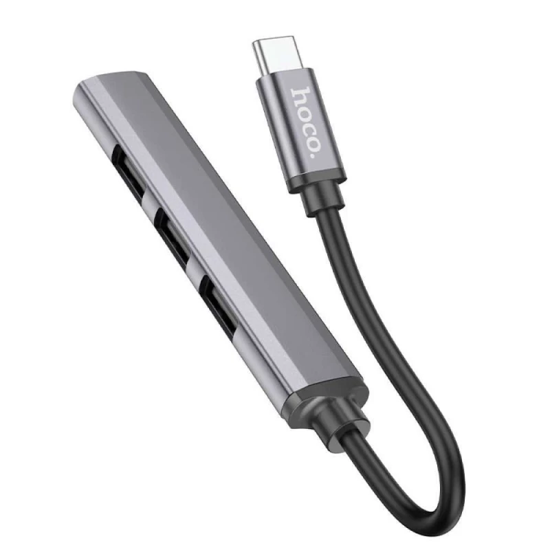 Перехідник Hoco HB26 4in1 (Type-C to USB3.0+USB2.0*3) – Metal gray. Фото 2 з 3
