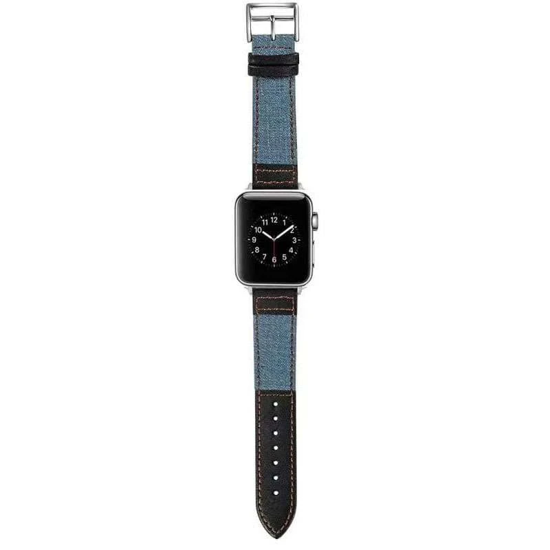 

Ремешок джинс+кожа для Apple Watch 42/44mm (Голубой / Черный), Блакитний / чорний