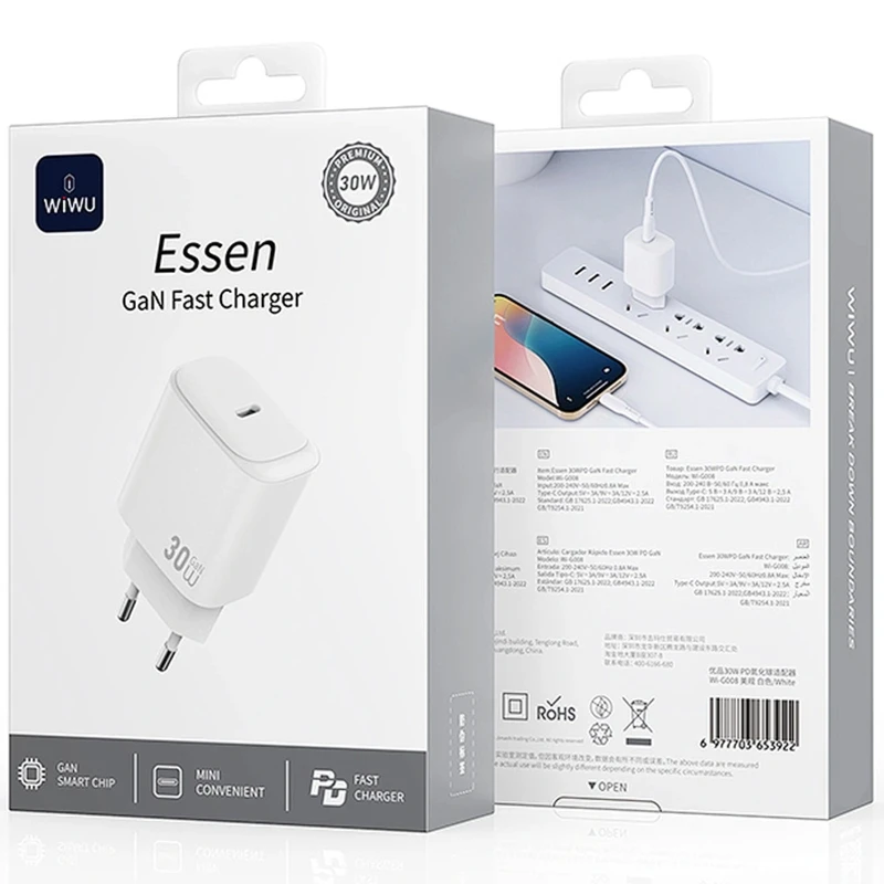 МЗП WIWU G008 Essen PD30W GaN (1USB-C) – White. Фото 2 з 5