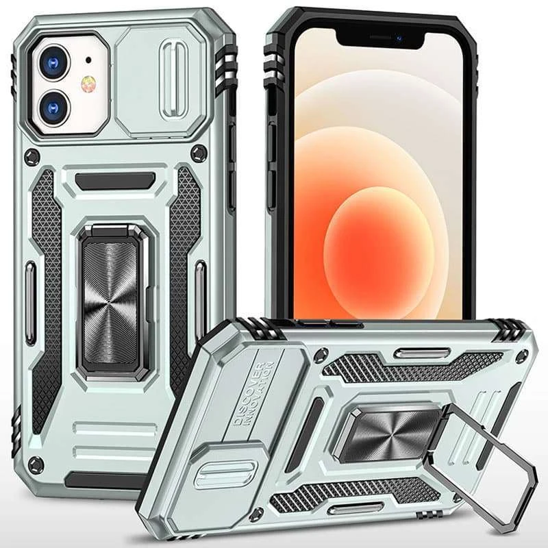 Ударопрочный чехол Square Ring c шторкой на камеру для Samsung Galaxy A12 – Серый / Gray. Фото 2 из 3