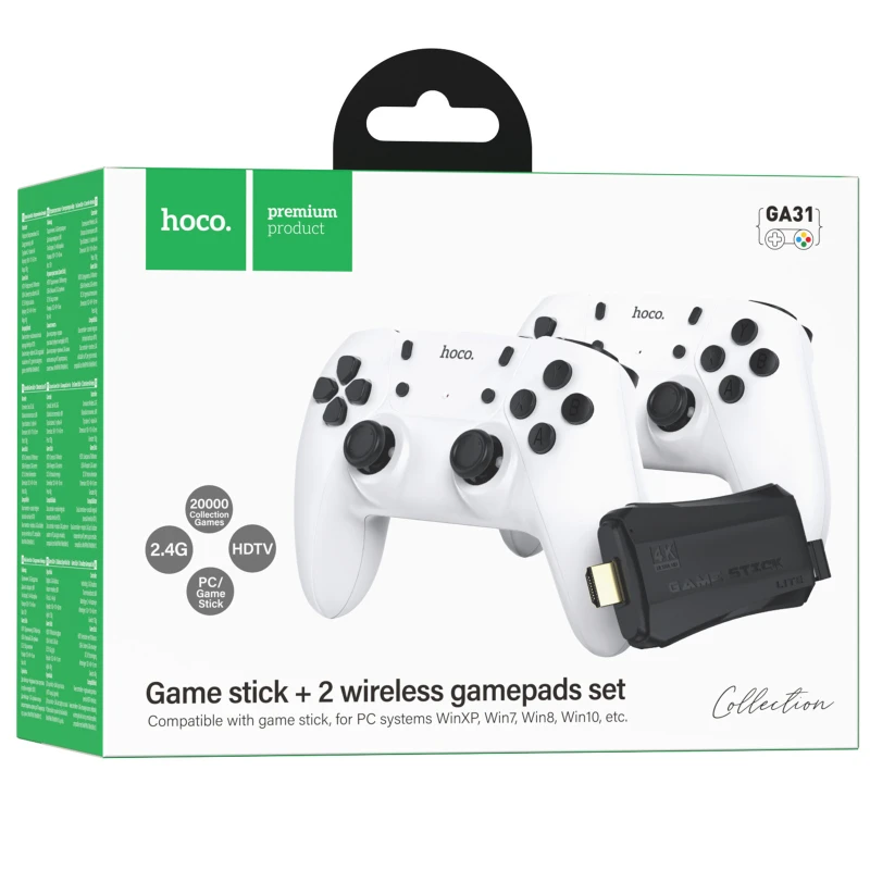 Игровая приставка Hoco GA31 + два беспроводных геймпада for PC – White. Фото 2 из 6