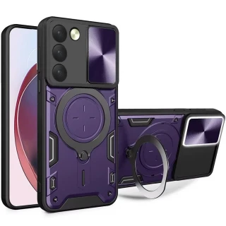 Ударостійкий чохол Bracket Ringstand із захисною шторкою для камери на Xiaomi Redmi 15 (EU) — Purple