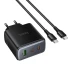СЗУ Hoco C160A Upgrade PD65W+QC3.0 (1USB-A/2C) + кабель Type-C to Type-C – Black. Фото 3 из 6