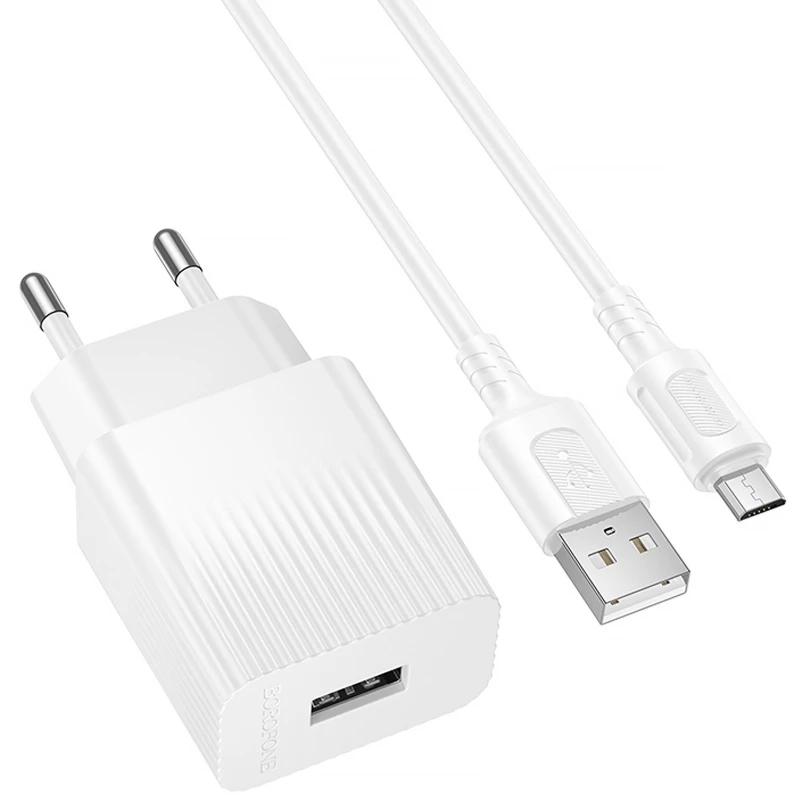МЗП Borofone BAS71A Source 10.5W (1USB-A) + кабель USB to MicroUSB – White. Фото 2 з 5