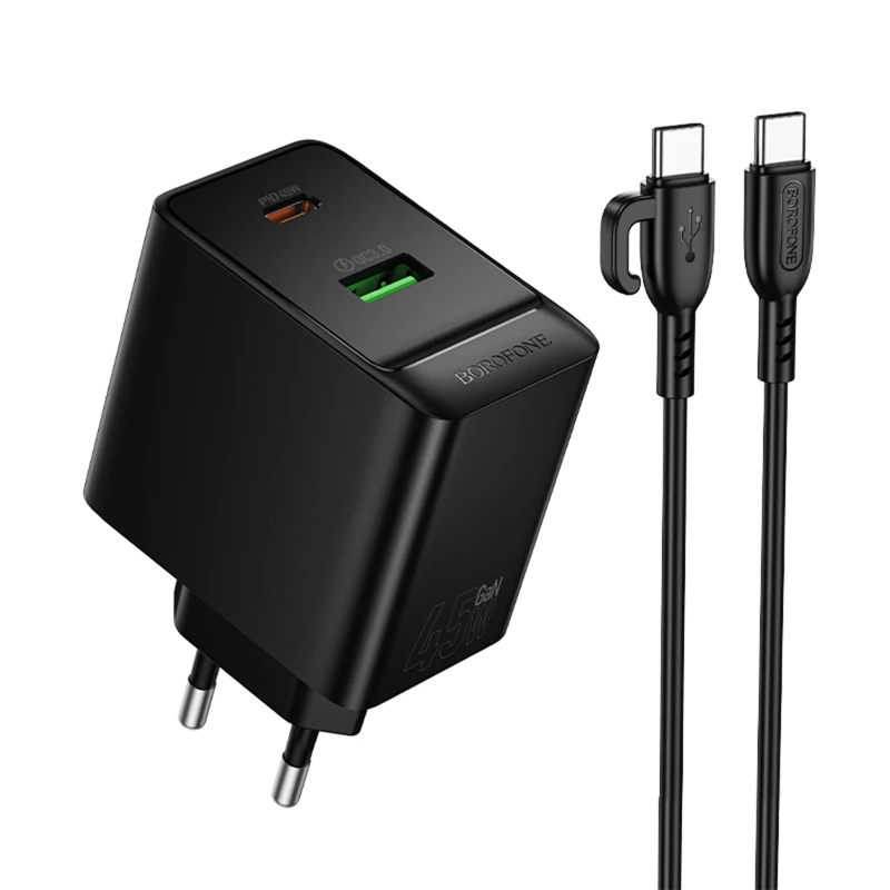МЗП Borofone BAS16A Erudite PD45W+QC3.0 (1USB-A/1C) + кабель Type-C to Type-C фото 1 з 1