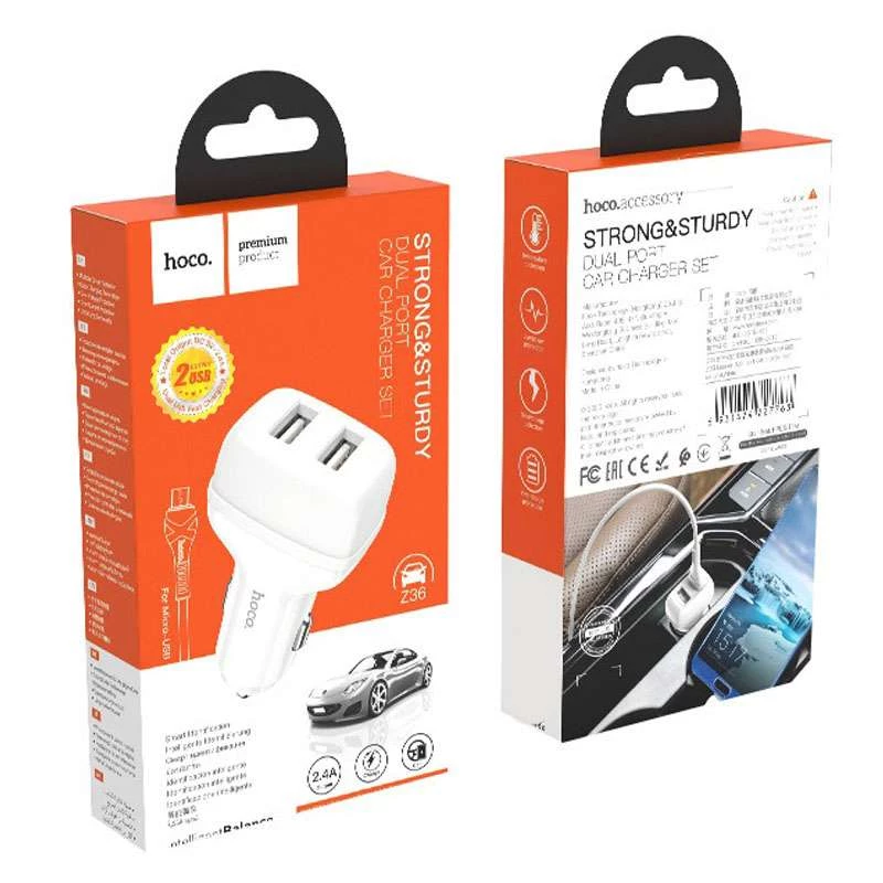 АЗУ Hoco Z36 (2USB/2.4A) + MicroUSB – Белый. Фото 2 из 2