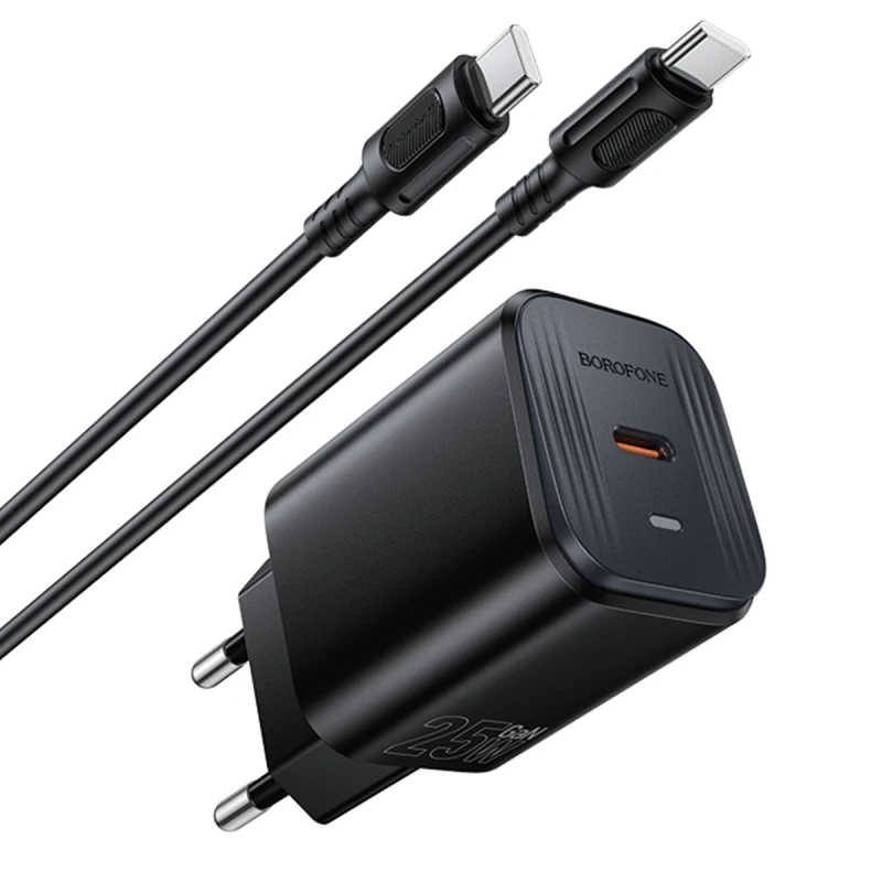 МЗП Borofone BAS84A Star PD25W (1USB-C) + кабель Type-C to Type-C – Black. Фото 4 з 6