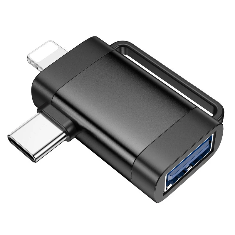 Перехідник Hoco UA31F OTG 2in1 Lightning male/Type-C male to USB female – Black. Фото 4 з 6