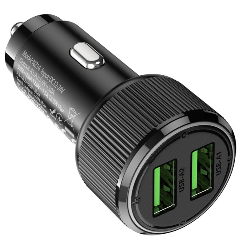 АЗП Hoco NZ14 Guerrero QC3.0 18W total 38W (2USB-A) – Black. Фото 5 з 8