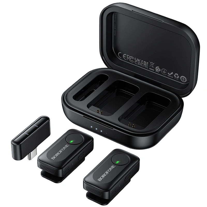 Петличный беспроводной микрофон Borofone BFK17 Lemai dual-mic Type-C – Black. Фото 7 из 7
