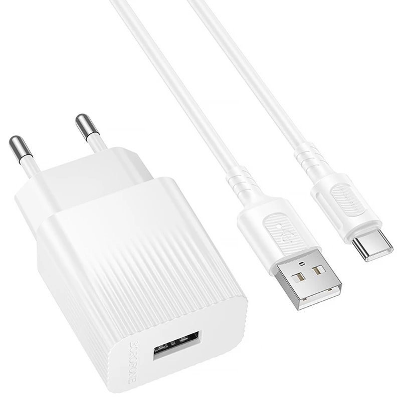 СЗУ Borofone BAS71A Source 10.5W (1USB-A) + кабель USB to Type-C – White. Фото 2 из 4